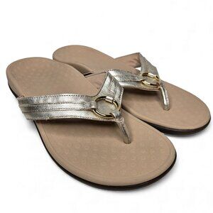 Vionic Aloe Metallic Gold Strap Thong Sandals Women's Flashy Beach Loungewear 9